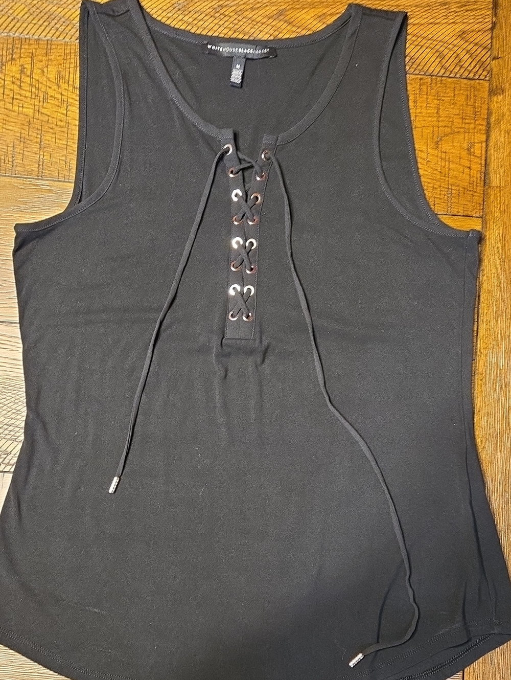 White House Black Market Black Lace-Up Front Tank Top